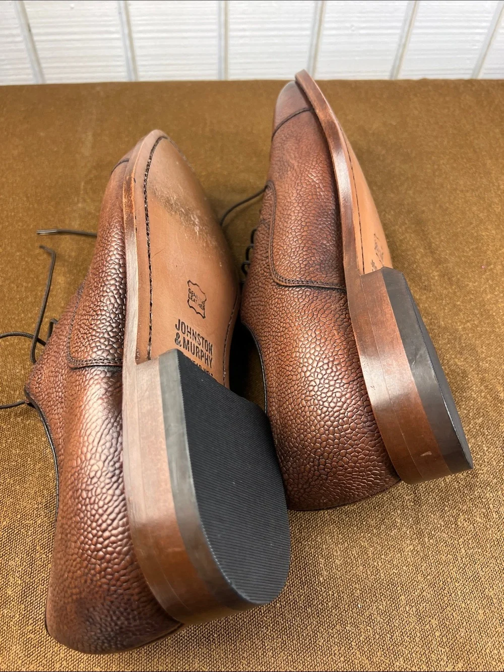 Johnston & Murphy Brown Pebbled Leather Cap-Toe Derby Shoes